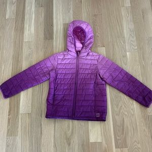 Gap kids purple ombre down jacket hooded girls medium 8-9 zip front lightweight